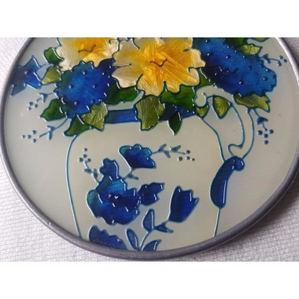 Stained Glass Suncatcher Flowers Vase 3.75